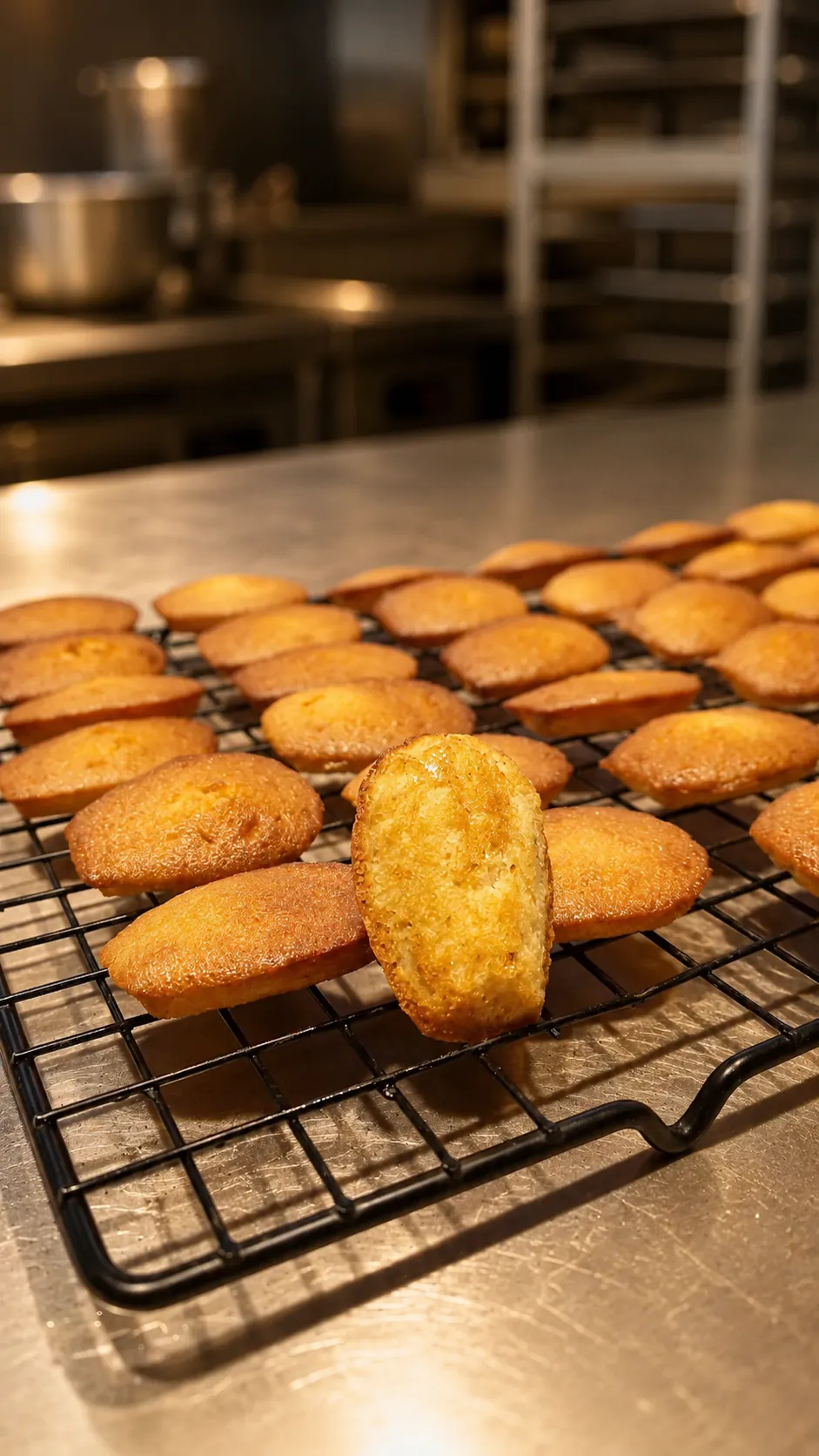 Verse madeleines op het rooster in de keuken